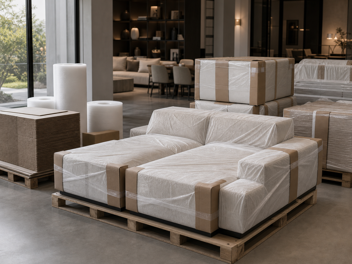 Packed furniture prepared for delivery