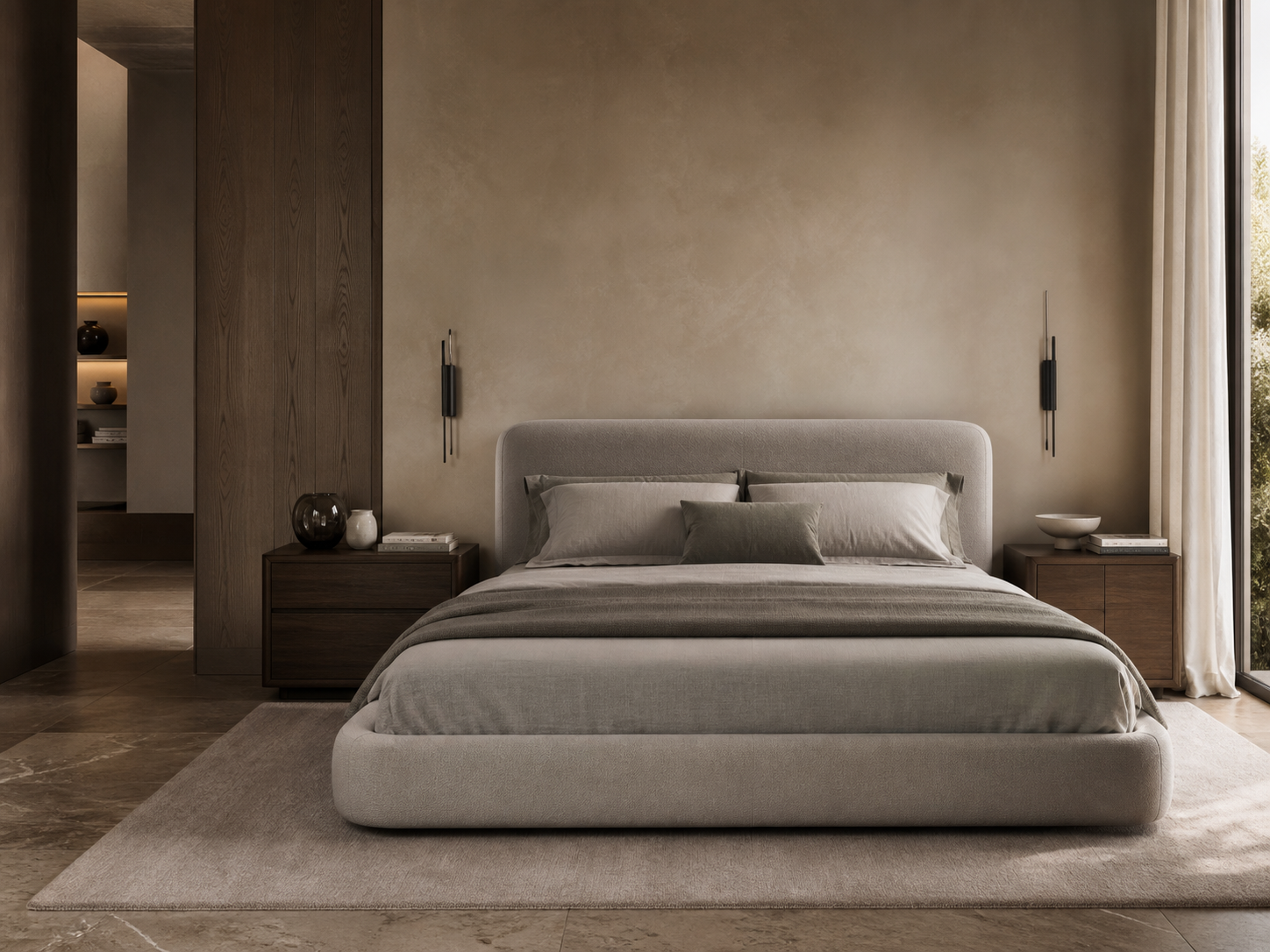 Coordinated bedroom furniture with upholstered bed