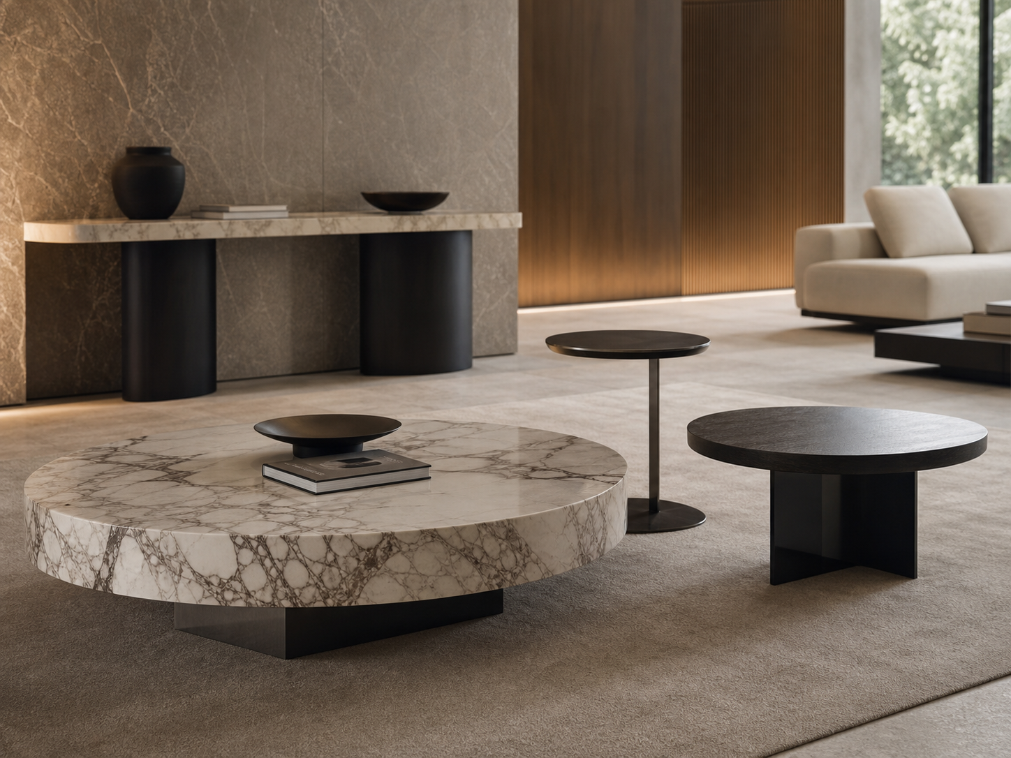 Modern coffee table and side table arrangement